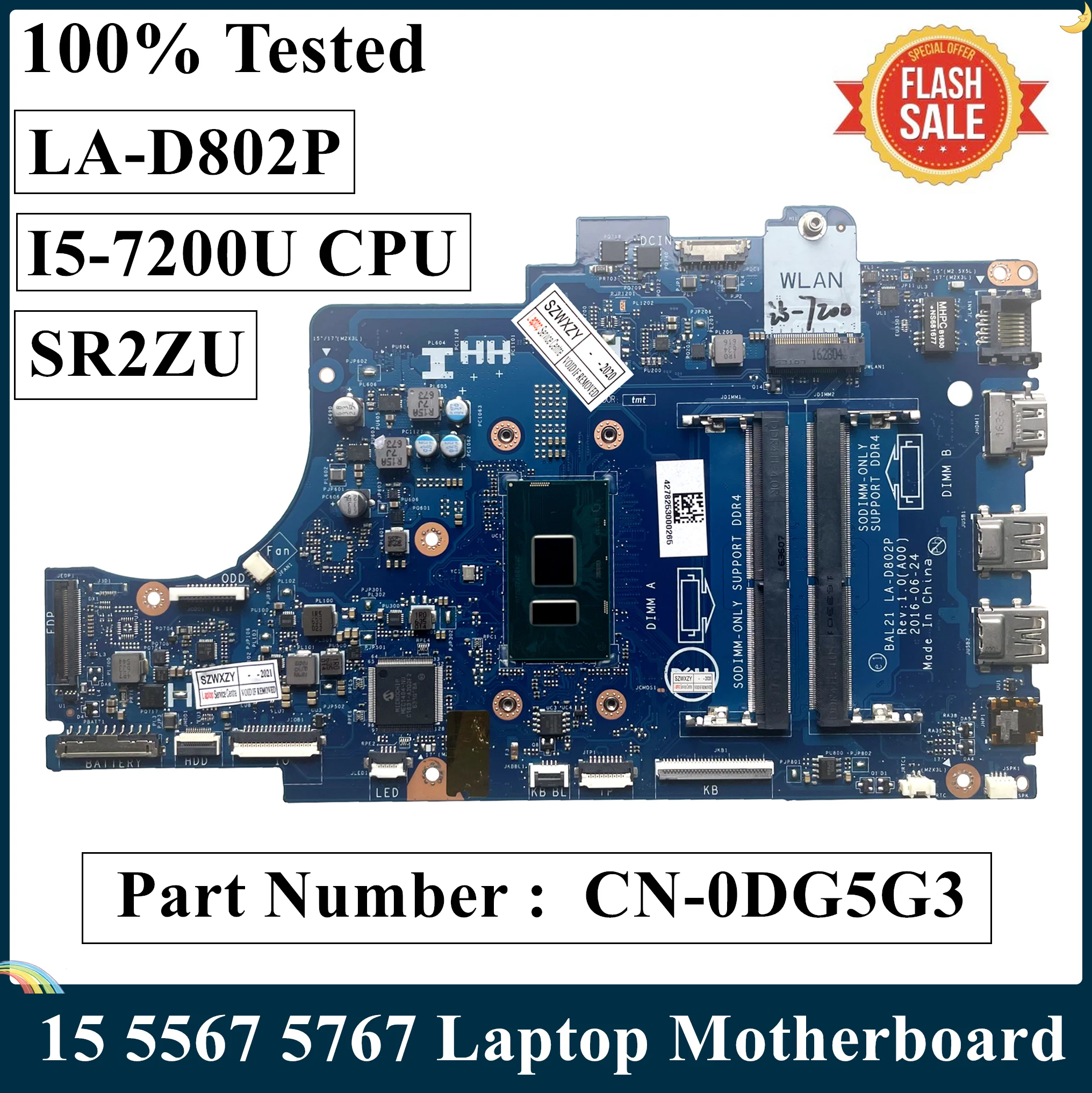 Материнская плата LSC для ноутбука DELL 15 5567 5767 восстановленная стандартная