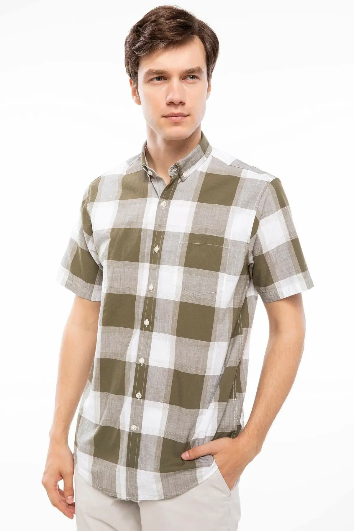 DeFacto мужские рубашки в клетку с коротким рукавом повседневные модные отворотом