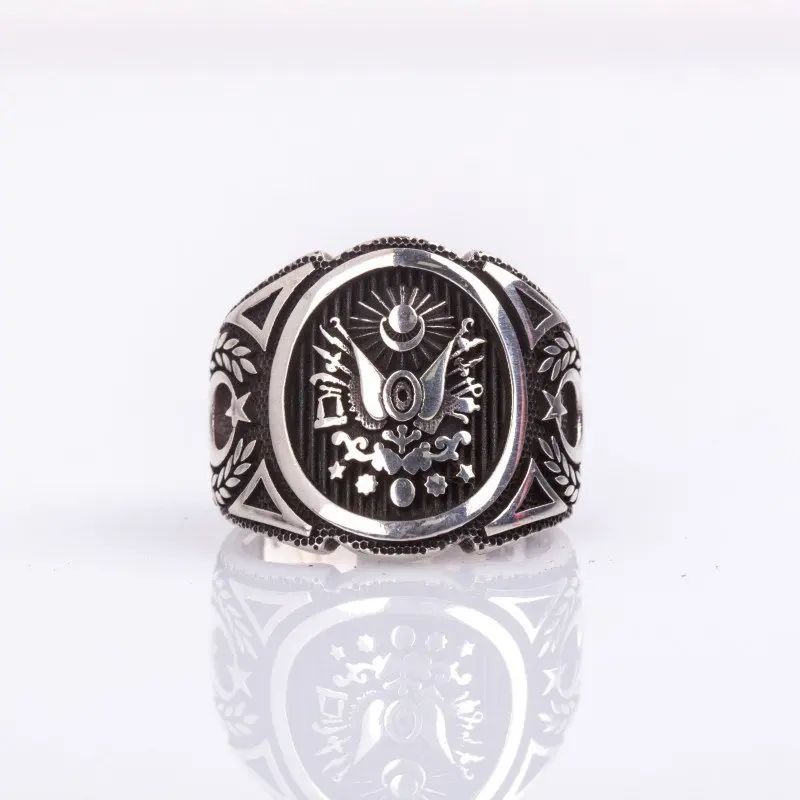 

925 Sterling Ottoman Coat of Arms, Moon and Star Patterned Silver Ring Fashion Turkish Premium Quality Handmade Jawelery