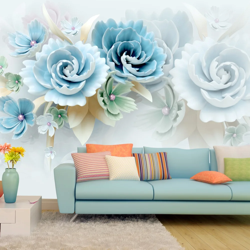 Фотообои 3d на стену абстрактные голубые цветы обои заказ 3D фотообои декор стен