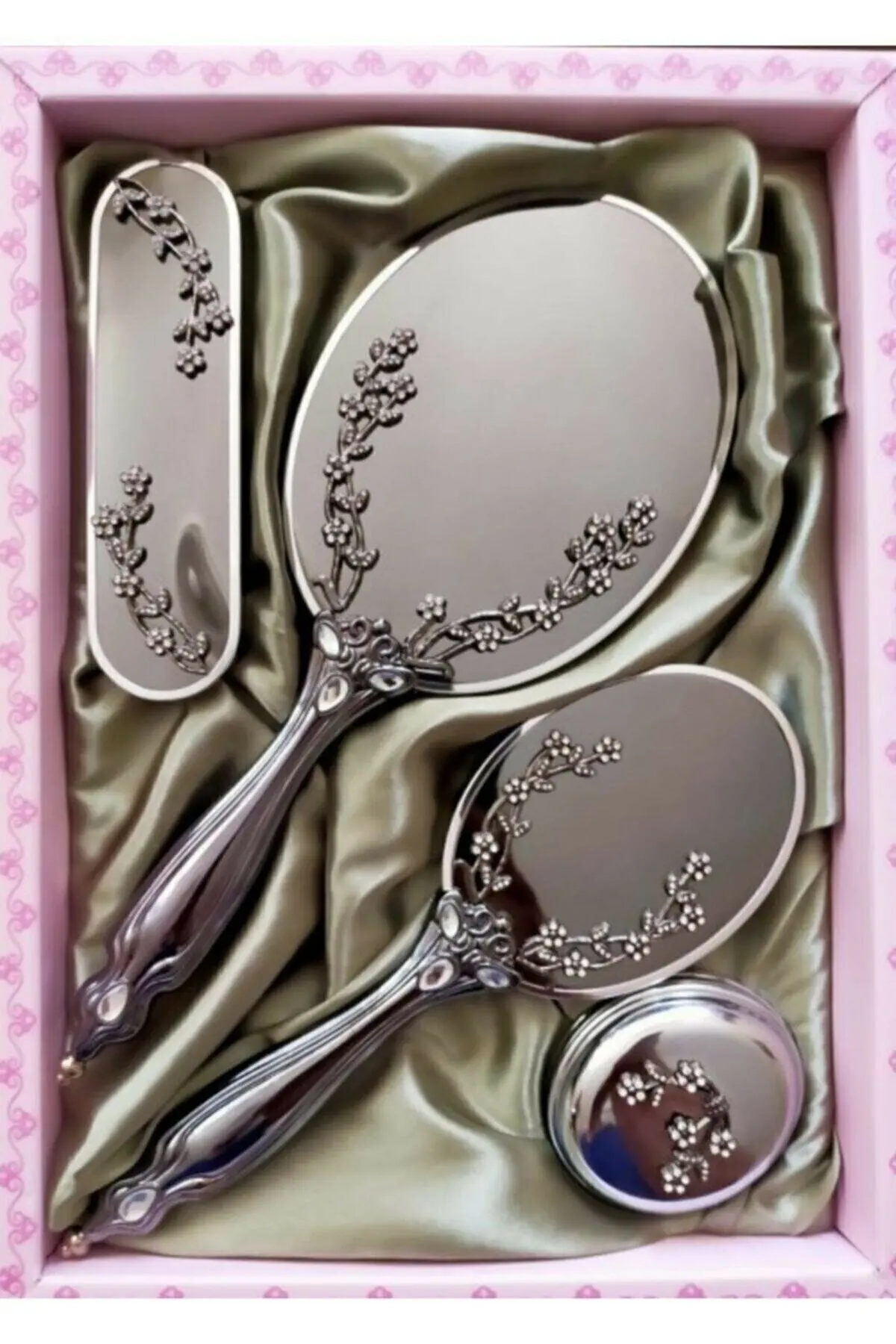 GREAT GIFT Silver Color Ivy Mirror Comb Set of 4 Lux Dowry  FREE SHİPPİNG