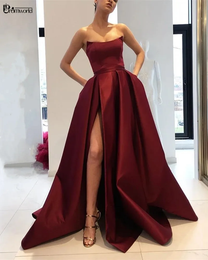 2021 New Plus Size Prom Dresses Long Sleeveless Satin Sexy Split Lilac Formal Party Dress vestidos de gala | Свадьбы и торжества