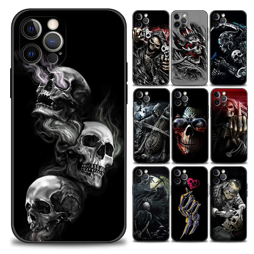 

Grim Reaper Skull Skeleton Phone Case for iPhone 11 12 13 14 Pro Plus 7 8 SE XR XS Max 6 6s Plus Soft Silicone Cover Coque
