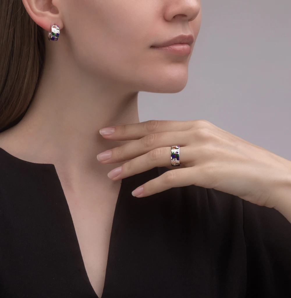 Серебряные серьги с эмалью SUNLIGHT | Украшения и аксессуары