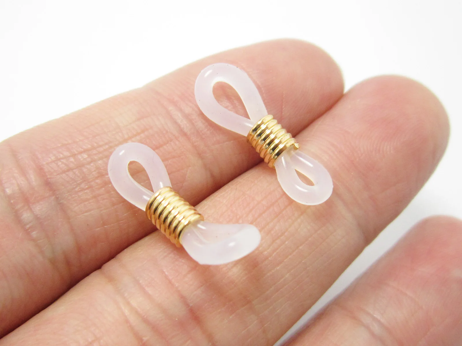 

50pcs Eye Glass Holder, Eyeglass Spectacle Loop Ends, 20mm, Silicone, Rubber Connector, Charm Holder, Gold Spring - R1229