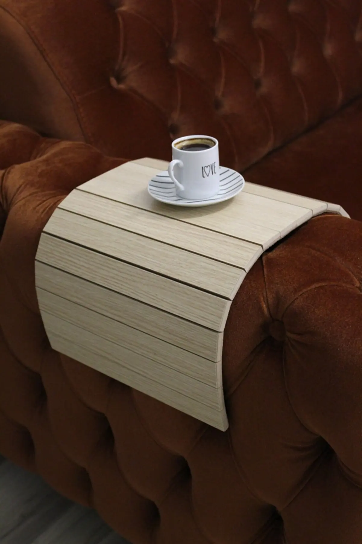 

Wooden Side Table Sofa Tray Coffee Tea Water Holder Foldable Couch Arm Edge Portable Organizer Armrest Pad Decorative Home Base