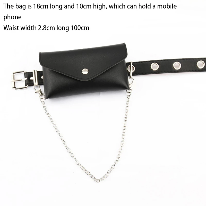 Zciti Punk Style Personalized Mini Chain Waist Bags For Women Fanny Packs For Cool Girl PU Leather Shoulder Crossbody Bag Belts