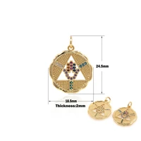brass copper zircon diy jewelry round hollow triangle charm pendant wholesale disc round hamsa hand charm necklace bracelet