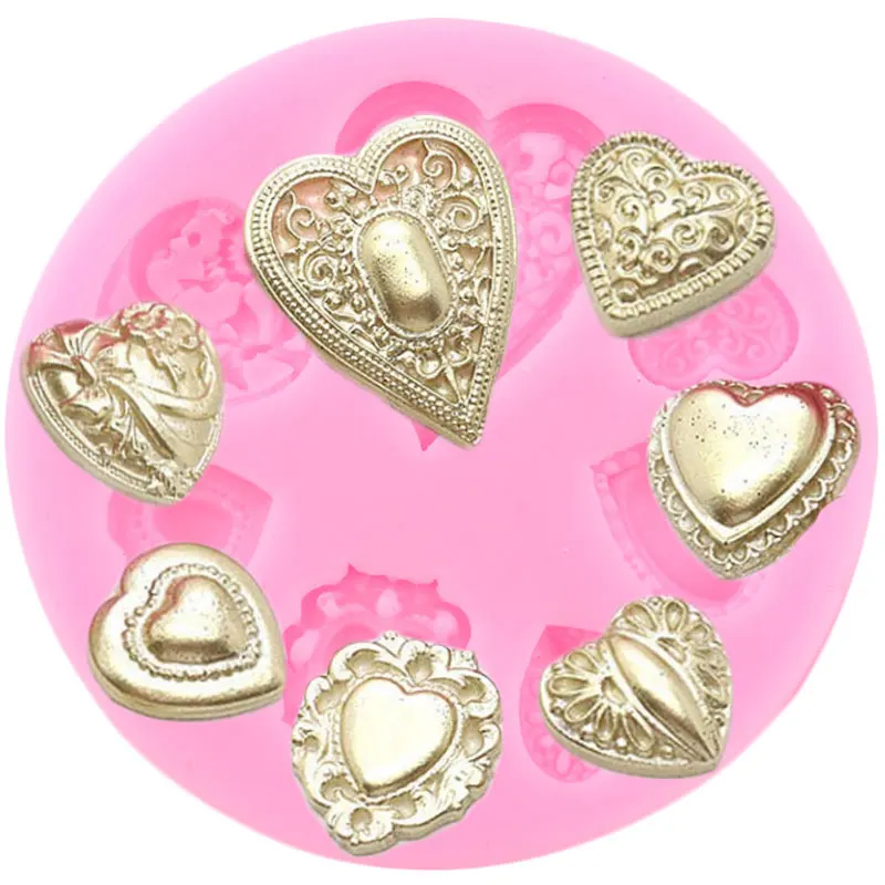 Силиконовые формы с сердечками и драгоценными камнями форма для шоколадных