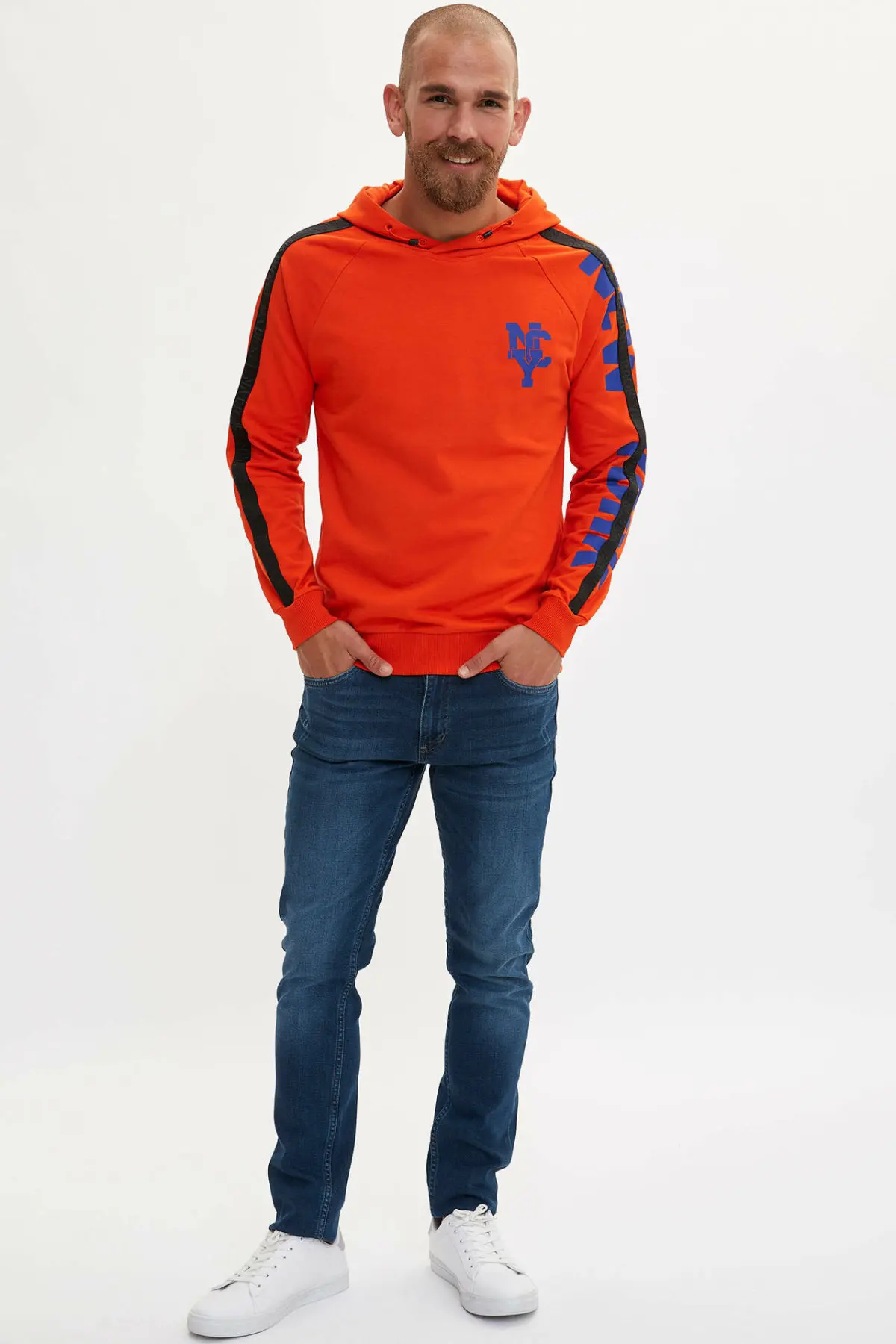 DeFacto Мужская Осенняя оранжевая толстовка с капюшоном мужская повседневная