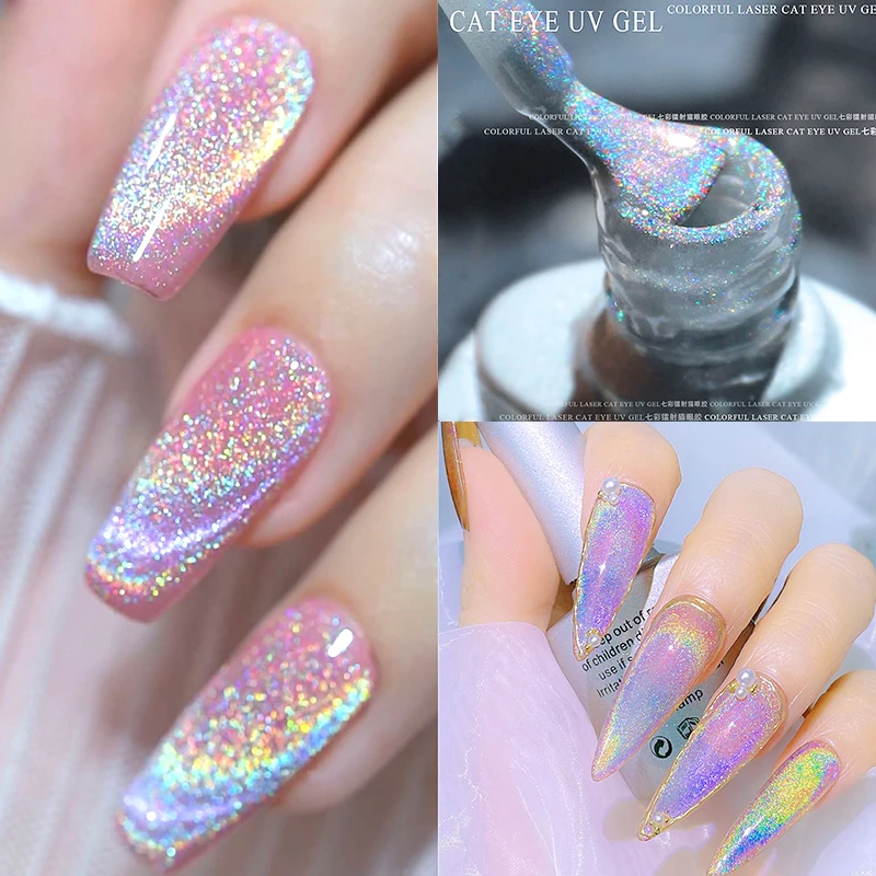 

8ml Rainbow Cat Magnetic Gel Nail Polish Omnipotent Colorful Reflective Glitter Magnetic Gel Shining Soak Off UV Gel For Nails
