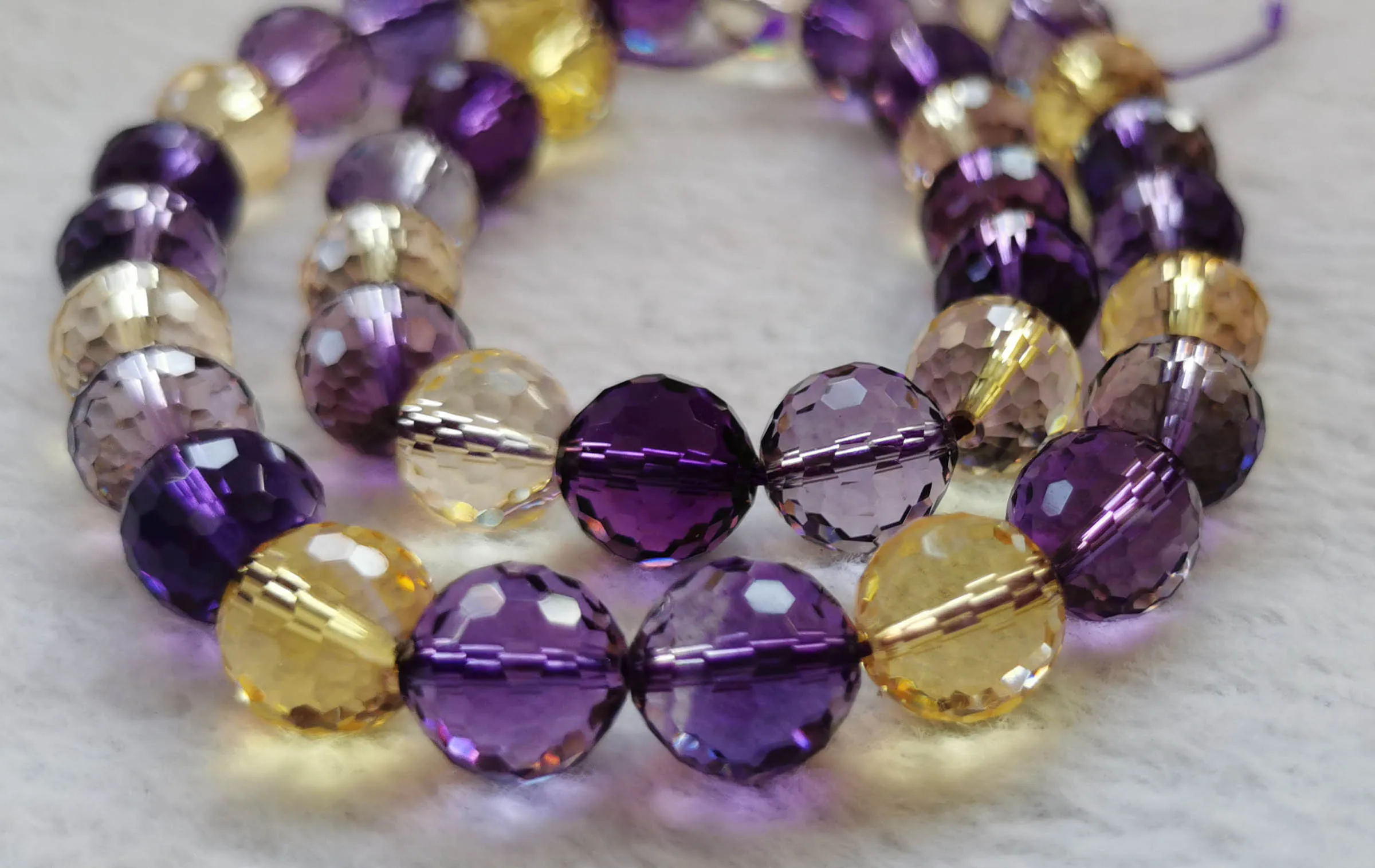

6-12mm Ametrine Quartz Amethyst-Yellow Gold quartz Rock crystal -amethyst round faceted loose beads for bracelet -necklace 16"