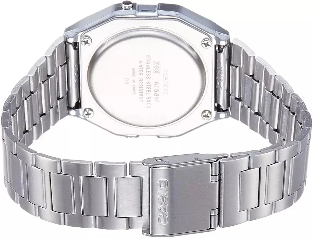 CASIO watch retro UNISEX Casio A158WA-1 digital stainless steel men's silver plated CGStore | Наручные часы