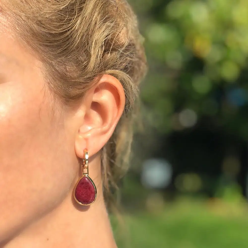 

Серьги гульсе Дерели, темно-бордовые серьги из натурального камня, серьги-кольца, очаровательные серьги, Подарочная коробка, позолоченные/п...
