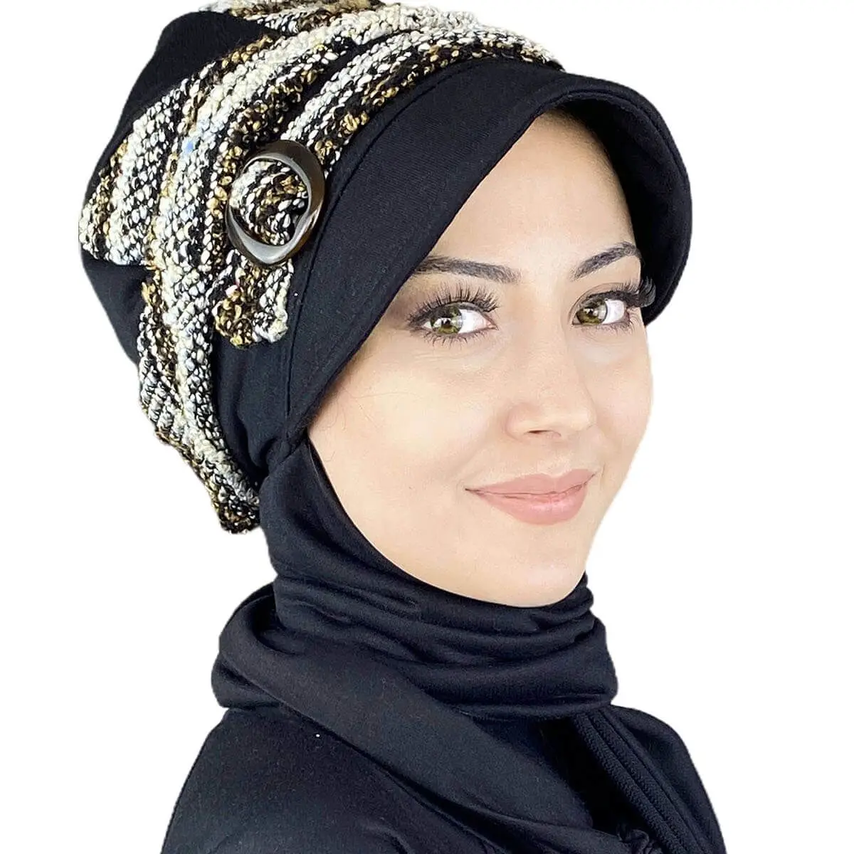 

Black Hybrid Patterned Atkılı Hijab Hat New Fashion Islamic Muslim Hijab 2021 Trend Hijab Garment Scarf Chiffon Koton