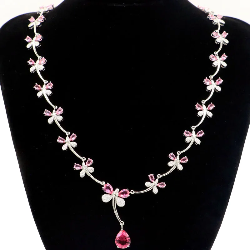 

Потрясающее ожерелье 34x17 мм 27 г со стрекозой, розовым турмалином, танзанитом и белым кубическим цирконием, женская повседневная одежда, сере...