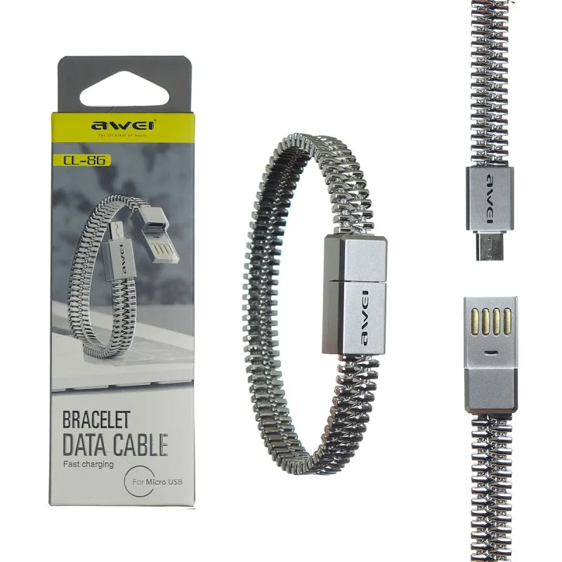 Фото USB кабель micro 0.22м AWEI CL-86 браслет (серебро) | Мобильные телефоны и аксессуары