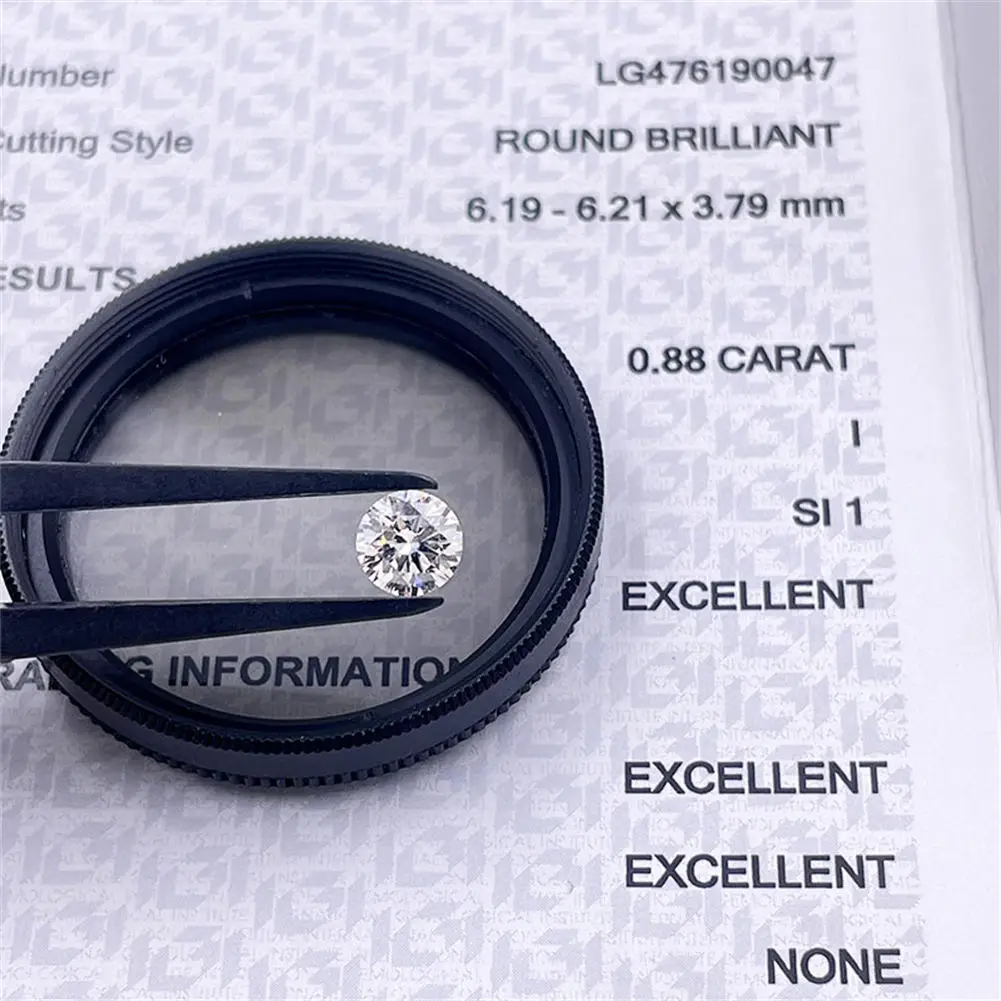 

Tianyu Gems IGI CVD 0.88ct I SI1 Round 3EX Cut Lab Diamonds 6.19x6.21x3.79mm Real Diamond Brilliant Fire Loose Stone for Jewelry