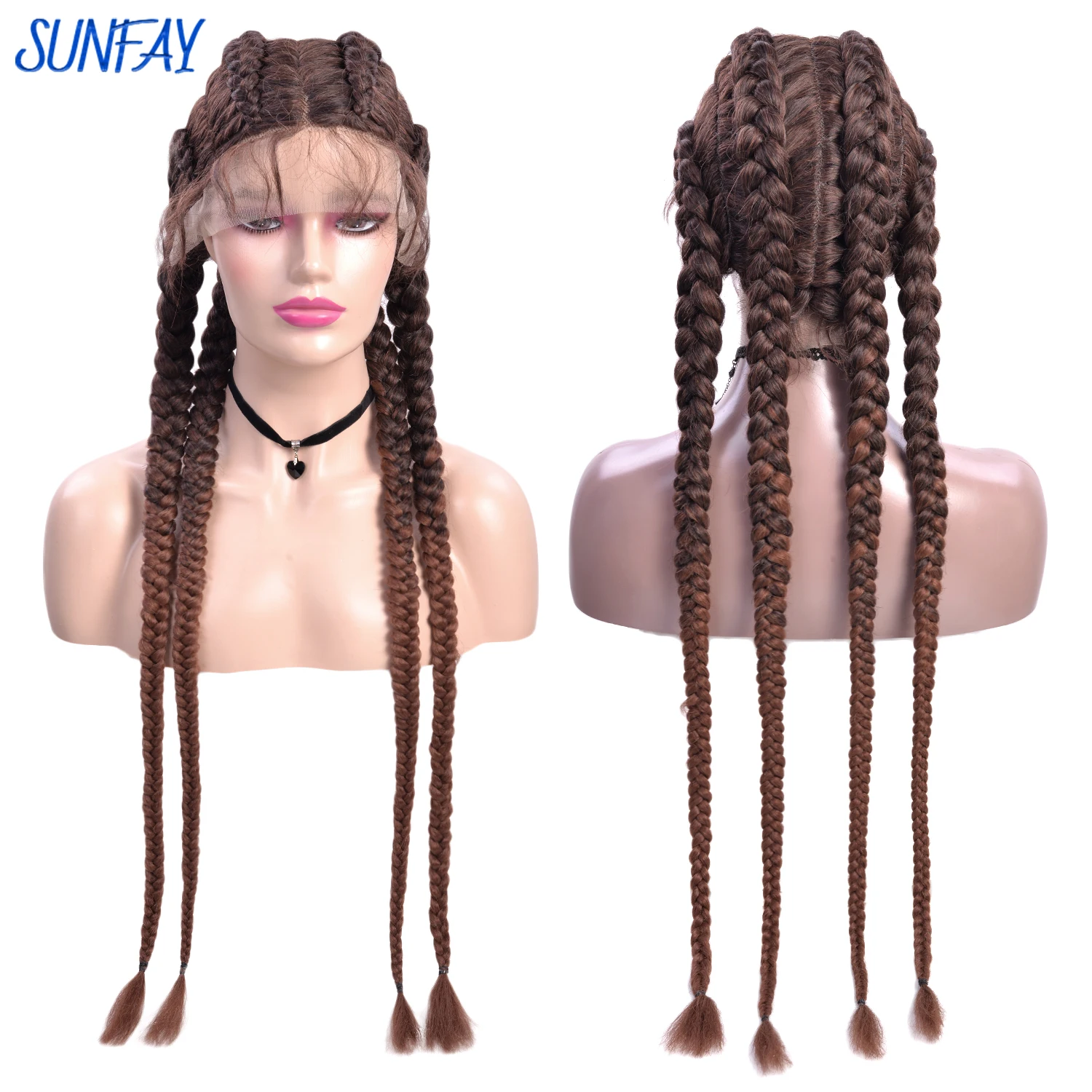 36inches Braided Lace Front Wigs With Baby Hair Double Dutch Box Braided Twist Synthetic Braids Lace Frontal Wig For Black Women