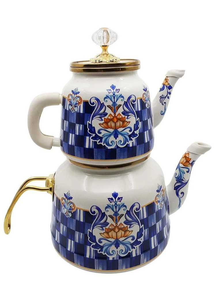 

Эмалированный Золотой роскошный большой чайный набор, эмалированный чайник, синий чайник с узором, чайный чайник