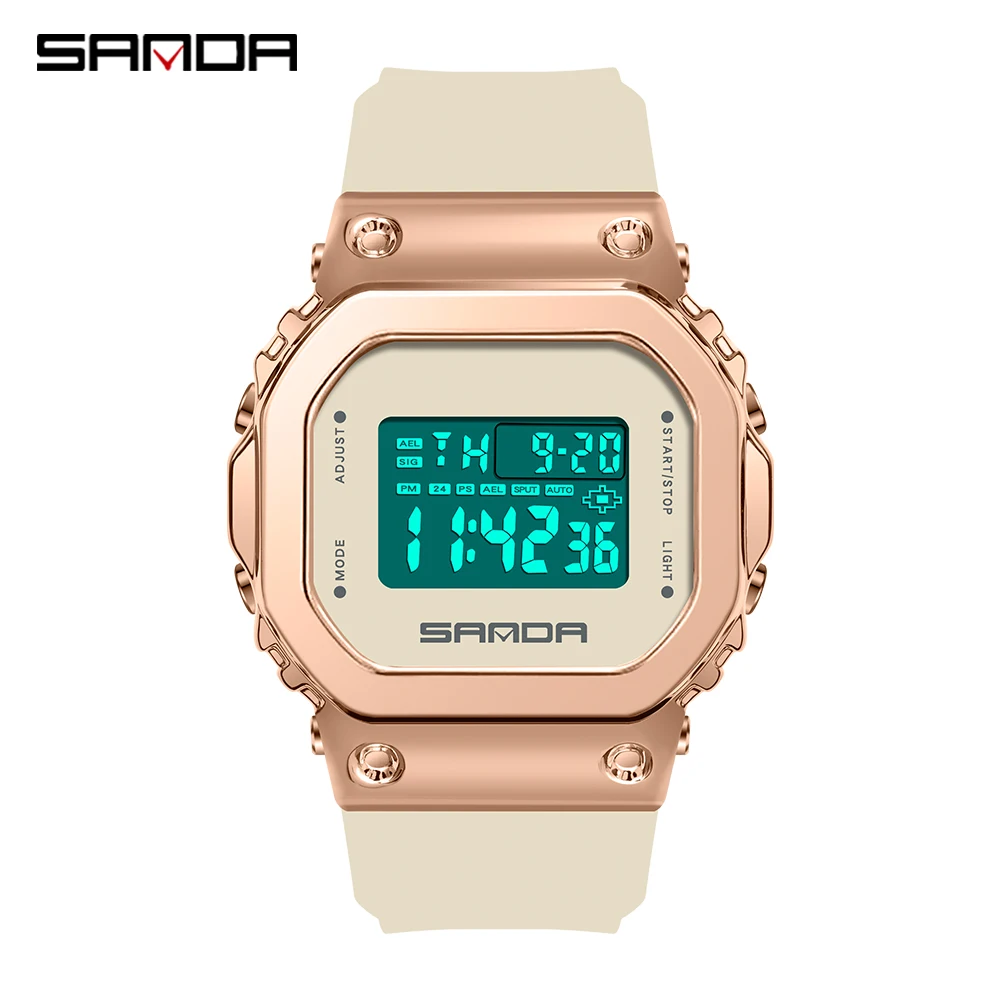 SANDA fashion electronic single movement small square women's watch waterproof sport belt Hand lamp function table