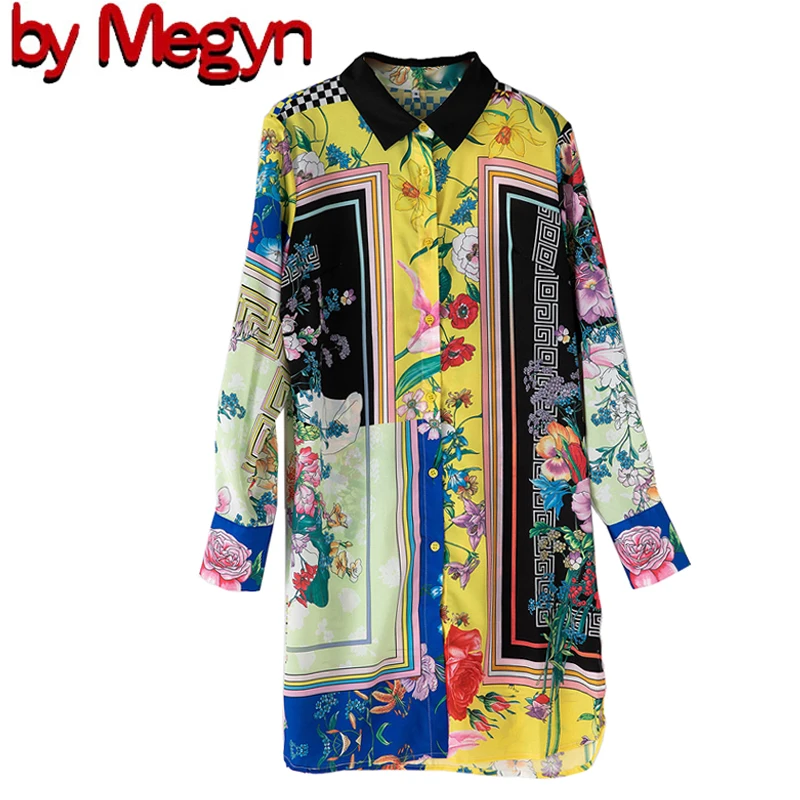 Женская блузка с длинным рукавом винтажная Свободная рубашка принтом большие