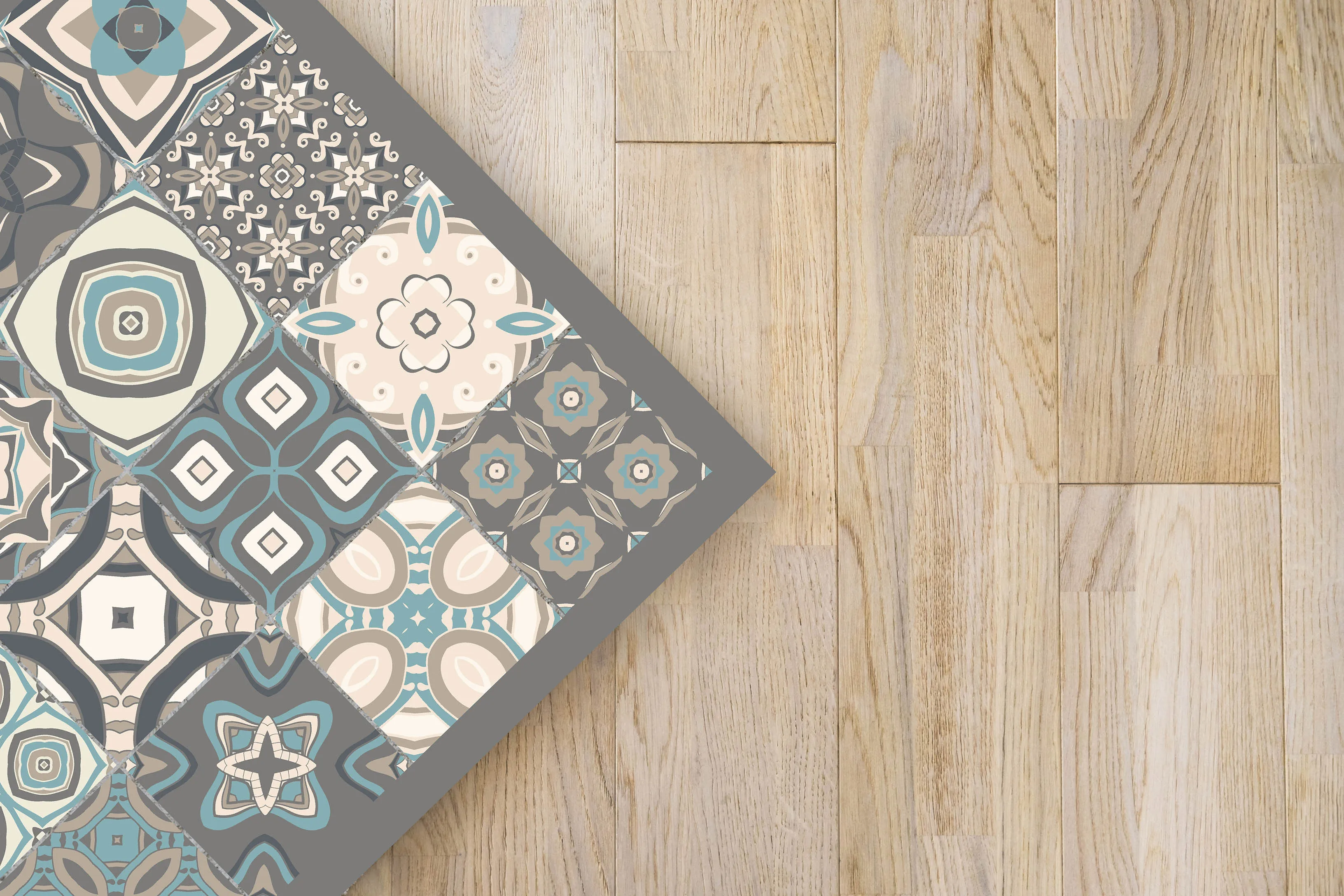 Панорамная печать коврик Виниловая пластинка с винтажной черепицей в синем