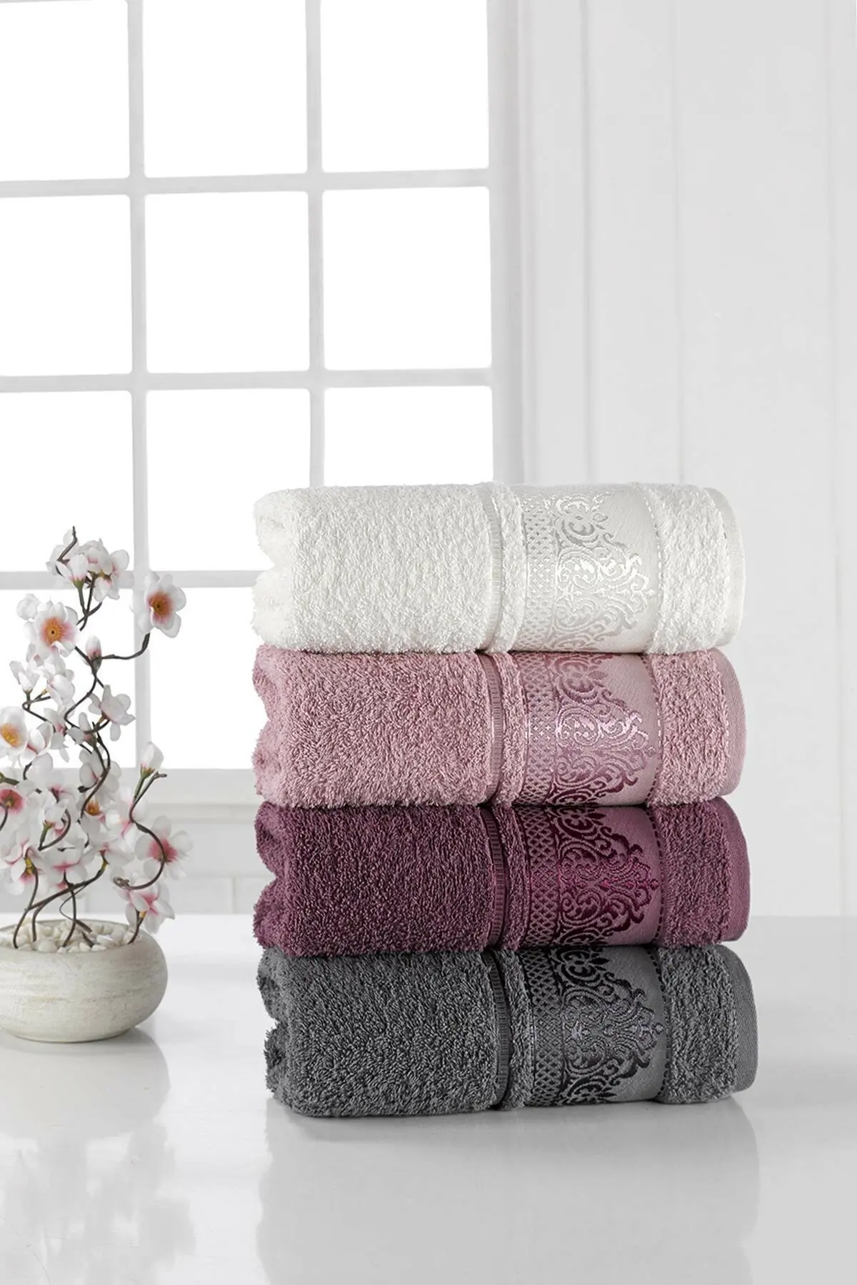 

Luxury %100 cotton 4pcs Face and Hand Towels High Quality Soft Cotton High Absorbent Bathroom Towels