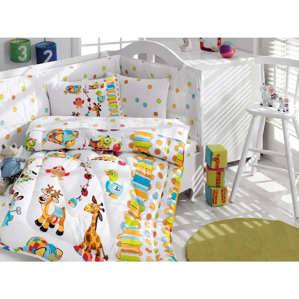 Baby Crib Bedding Bumper Set JOY For Boy Girl Nursery Cartoon Animal Baby Cot Cotton Soft Antiallergic Made in Turkey