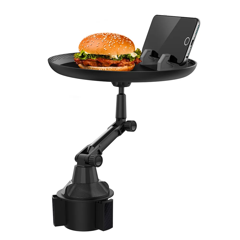

Cup Holder Tray with Phone Slot and 360 Swivel Arm Adjustable Car Tray Table