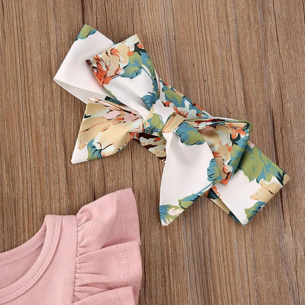 

Brand 2020 New Year Gift Toddler Kids Baby Girl Infant Clothes Romper Tops Flower Print Pants Headband Bodysuit Outfits 3Pcs Set