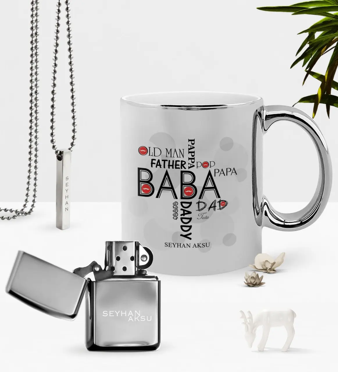 

Personalized Dad Chrome Mug Gasoline Lighter Pendant Set