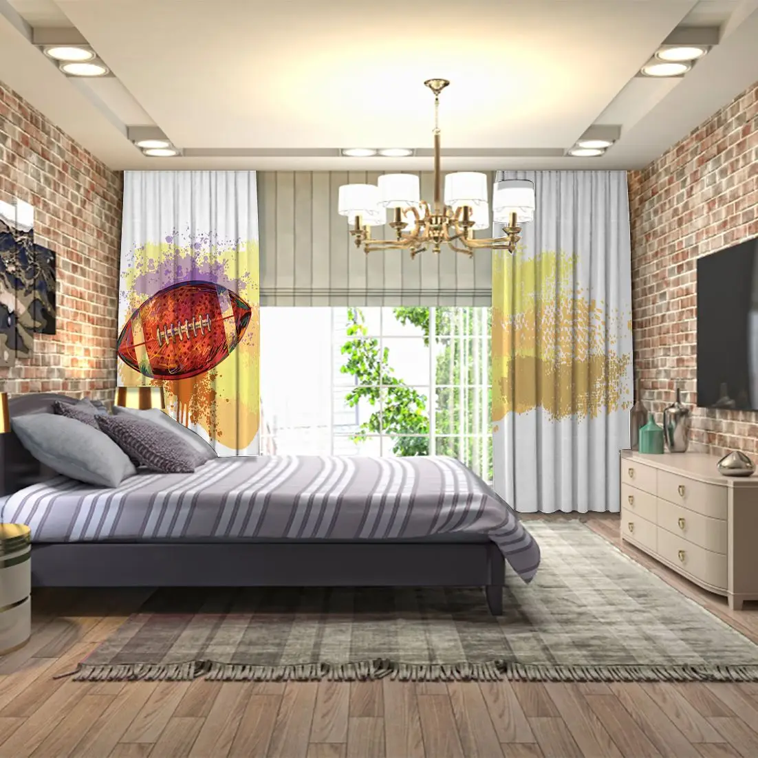 Занавеска Американский футбол на боли брызги воды цвет эффект художественный