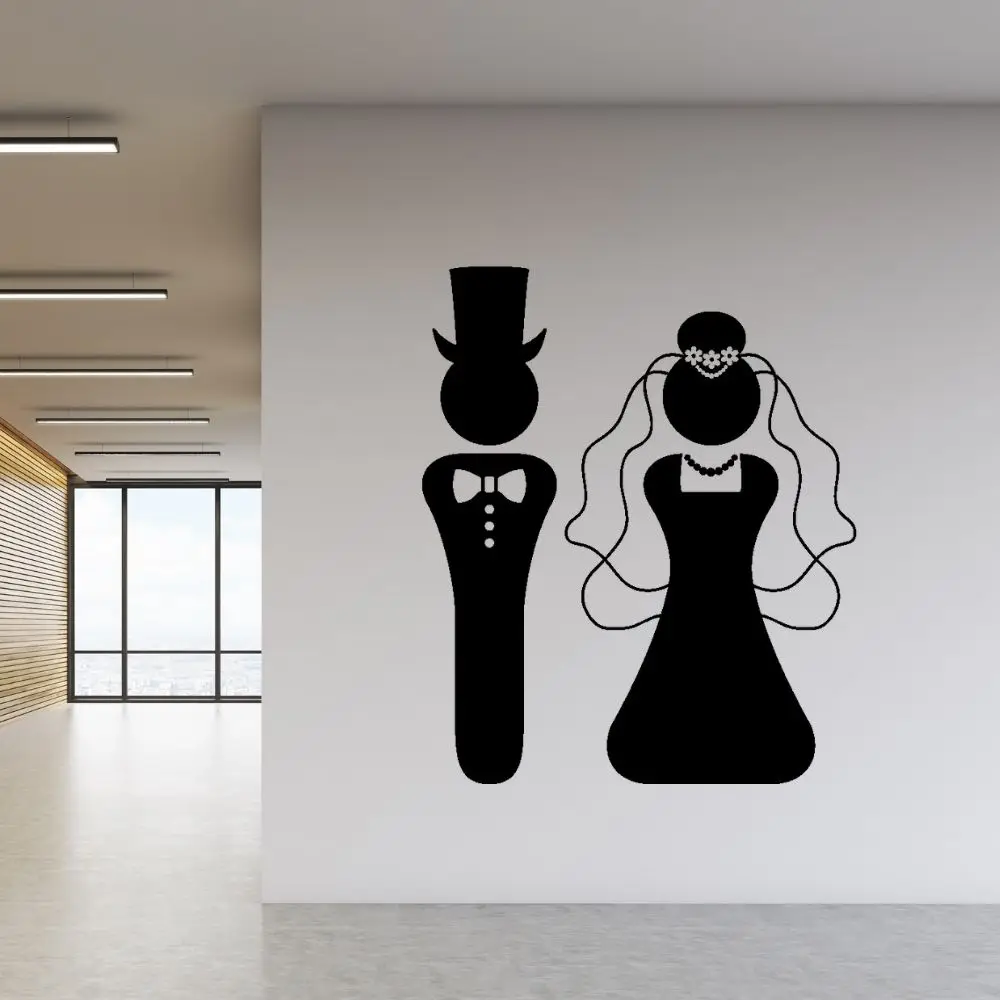 

Cartoons Couple Wedding Wall Sticker Decal Wedding Sticker Home Bedroom Wall Art Decoration A00583