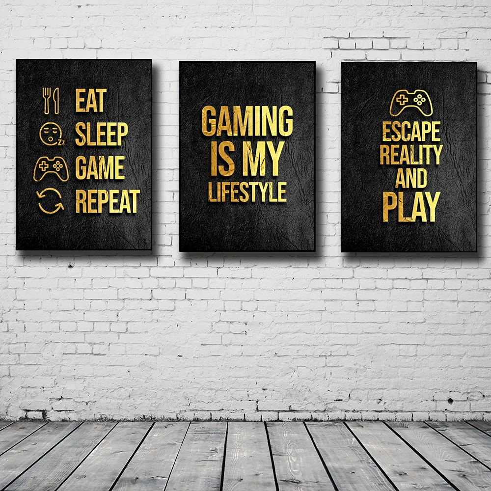 

Eat Sleep Game Poster Prints Gamer Canvas Painting Repeat Gaming Wall Art Picture for Kids Boys Home Room Decorative Playroom