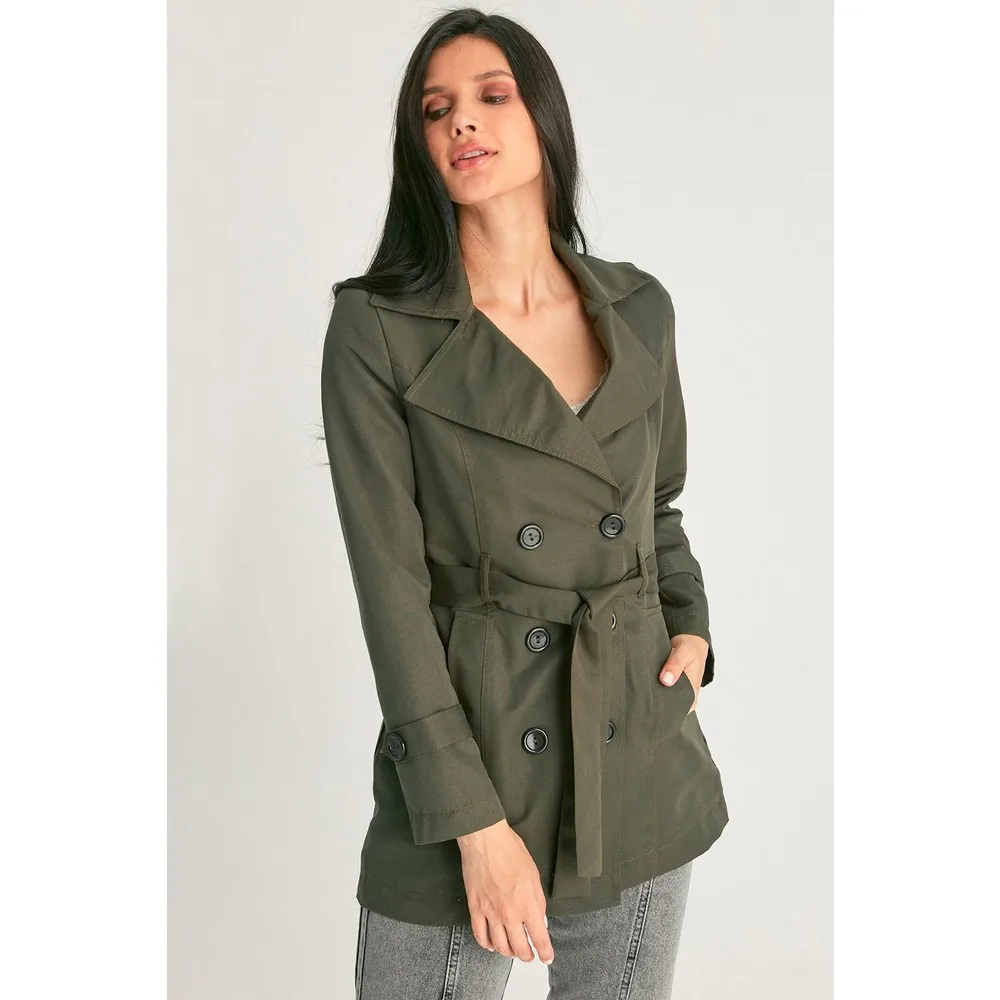 Женский двубортный Тренч с поясом TUGBA длинная Повседневная Верхняя одежда