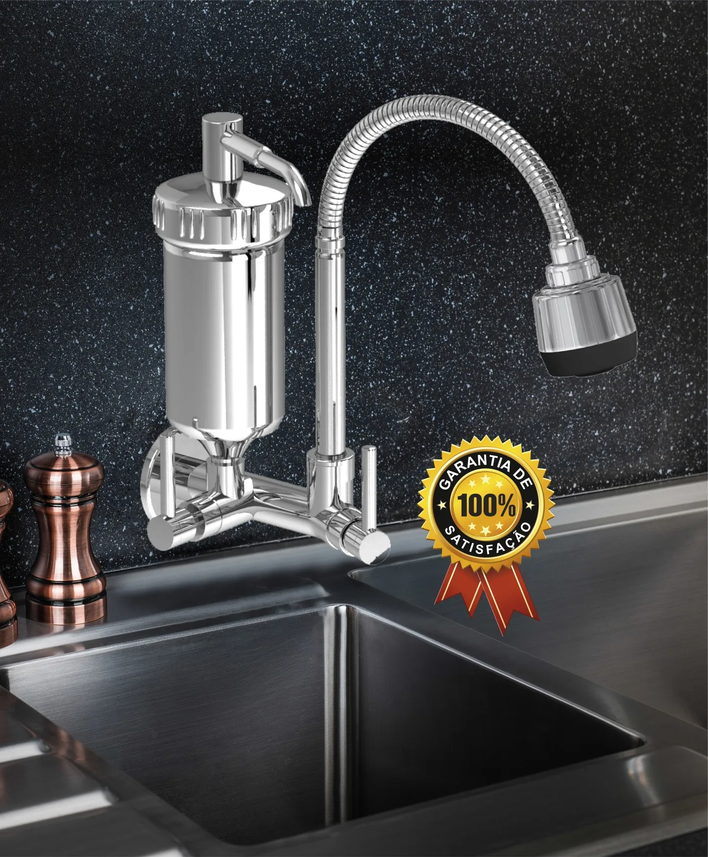 

Gourmet Kitchen Faucets With Filter Pro-Health Luxury Wall 360 Flexible Double Jet