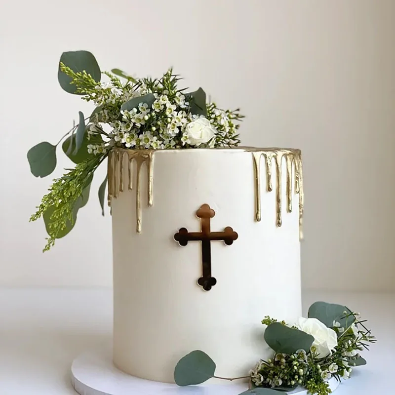 

Acrylic Baptism Cross Cake Charm, Mirror Gold Cross Cake Decor, Gold Holy Communion Cross,baby shower cake decoration