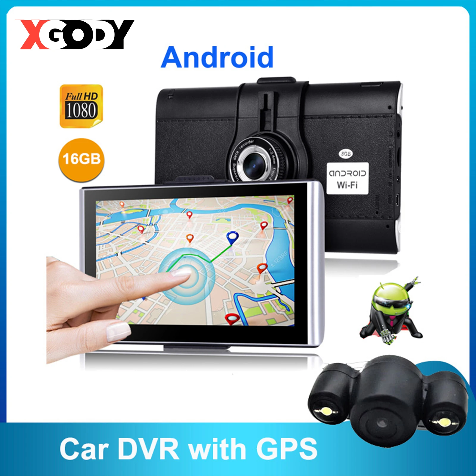 

Автомобильный видеорегистратор XGODY, Android 7 дюймов, DVR GPS, 1 ГБ ОЗУ, 16 Гб ПЗУ, сенсорный экран, навигация, автомобильная Wi-Fi карта AvIn, карта ЕС 2020, в...
