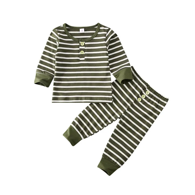 Stripe Green Одежда для новорожденных мальчиков и девочек от 0 до 24 месяцев однотонная цветная Пижама пижамный комплект, хлопковая одежда для сна Милая одежда для сна домашняя одежда - Цвет: Stripe Green
