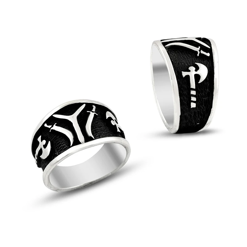 

925 Silver Embossed Kayi Rings for Men