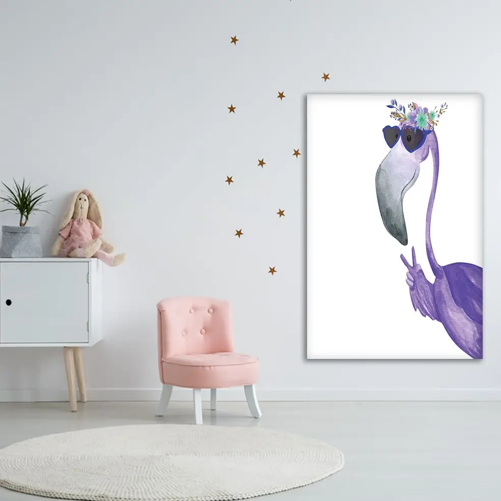 Гобелен Фламинго в солнцезащитных очках и цветочный венок Hello Лето Экзотические