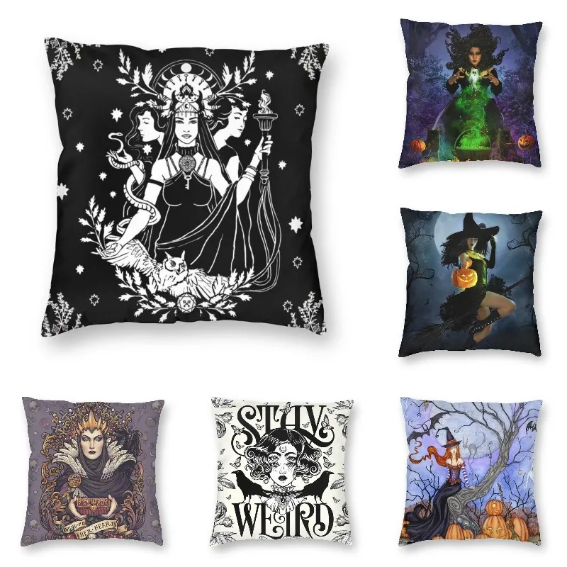 

Hekate Triple Goddess Throw Pillow Covers Home Decoration Cute Goth Occult Halloween Witch Horror Sofa Cushion Square Pillowcase