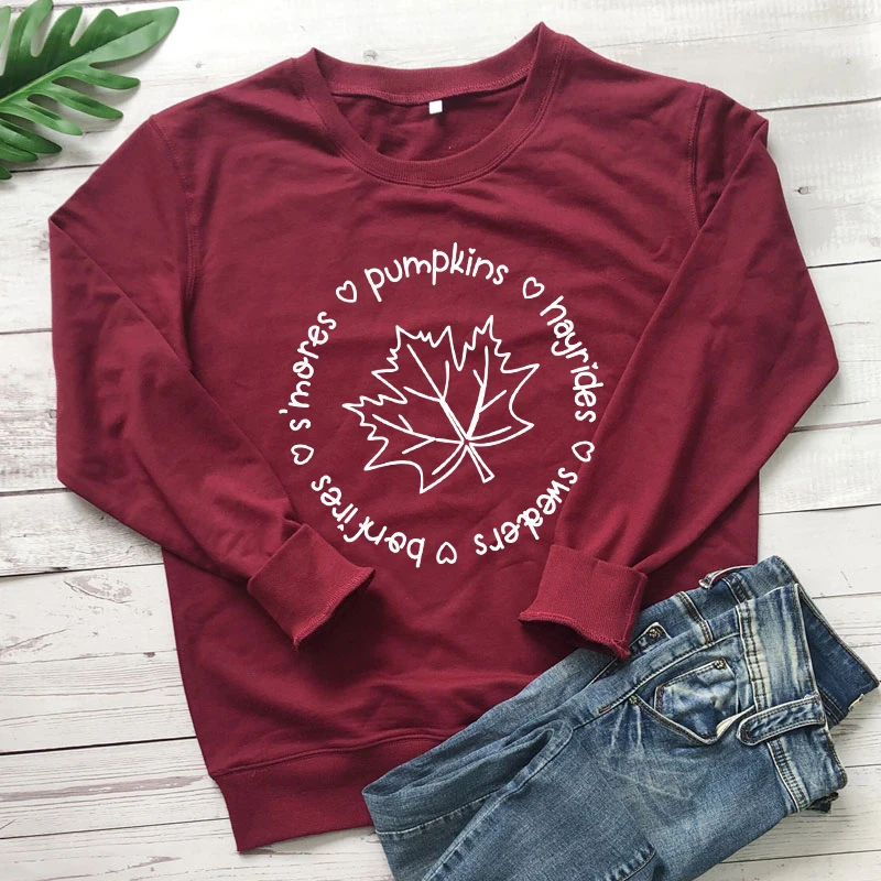 

S'mores Pumpkins Hayrides Sweatshirt Retro Women Autumn Thanksgiving Holiday Pullovers Streetwear