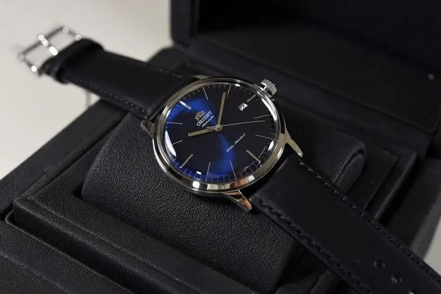 Мужские автоматические часы Orient Bambino FAC0000DD синий циферблат кожаный ремешок