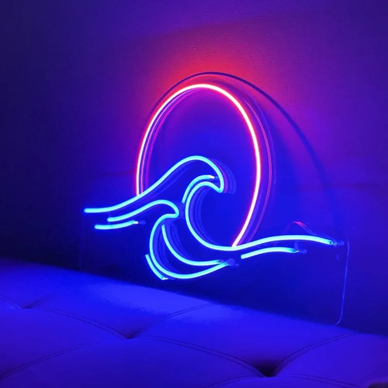 Неоновая светодиодная вывеска восход и закат над морем неоновая солнечная волна