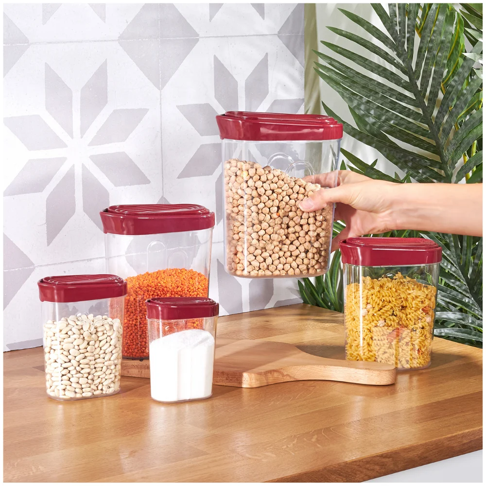 multipurpose usage container 5 pieces storage high quality red and gray colored plastic material home appliances kitchen tool free global shipping