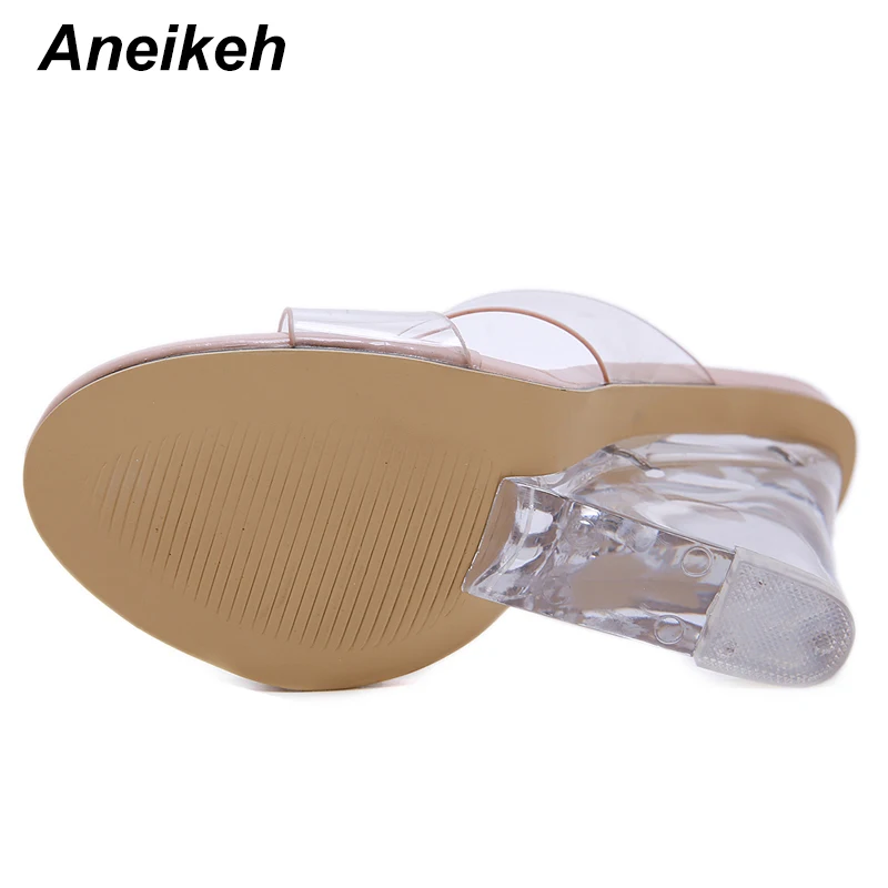 Aneikeh/сандалии; женская обувь из ПВХ; Кристальные клинья; прозрачные женские пикантные прозрачные летние босоножки на высоком каблуке; Туфли-лодочки; размер 41