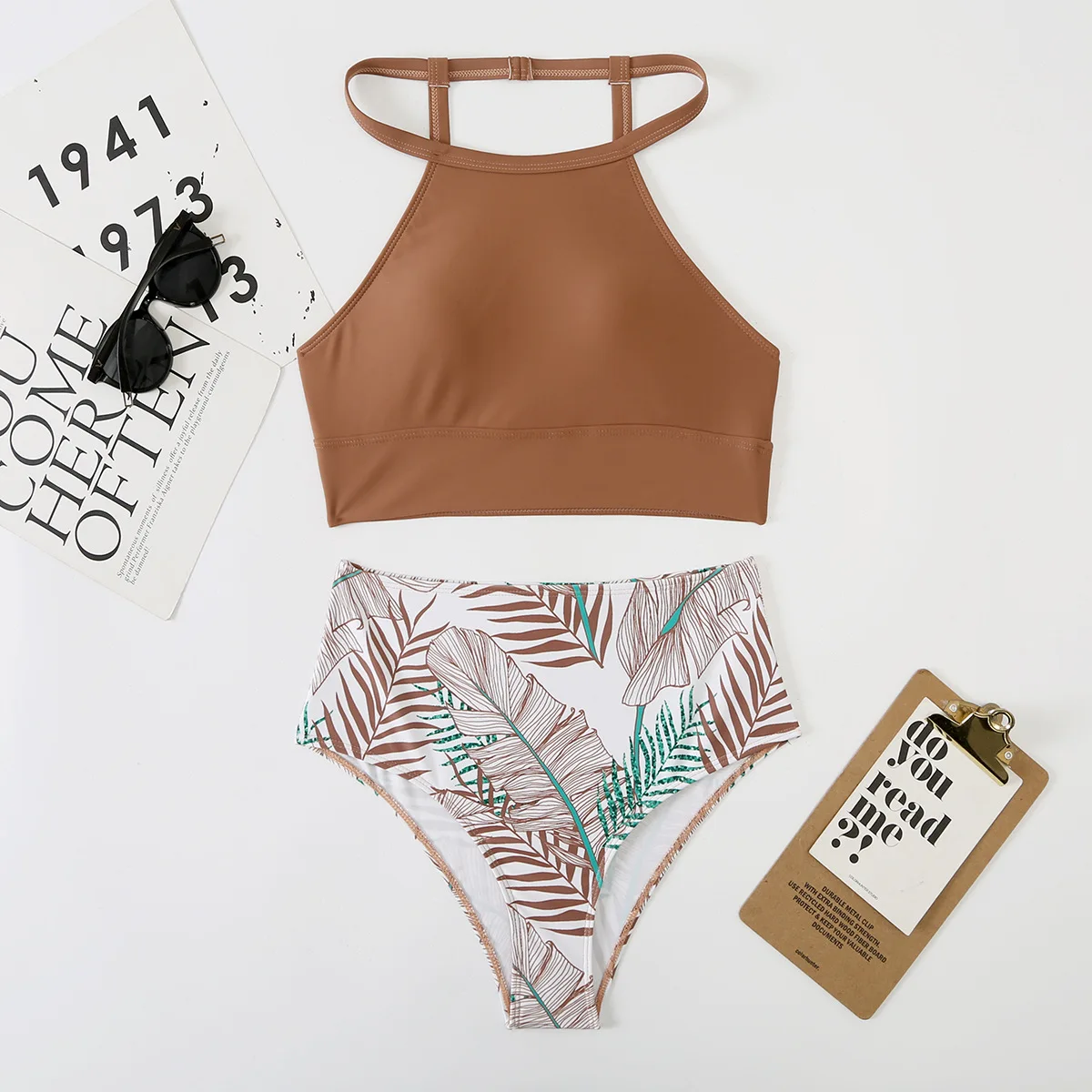 

Sexy Light Purple High Waist Bikini 2022 Woman High Neck Swimsuit Female Two Pieces Swimwear Women Print Beach Wear Bathing Suit