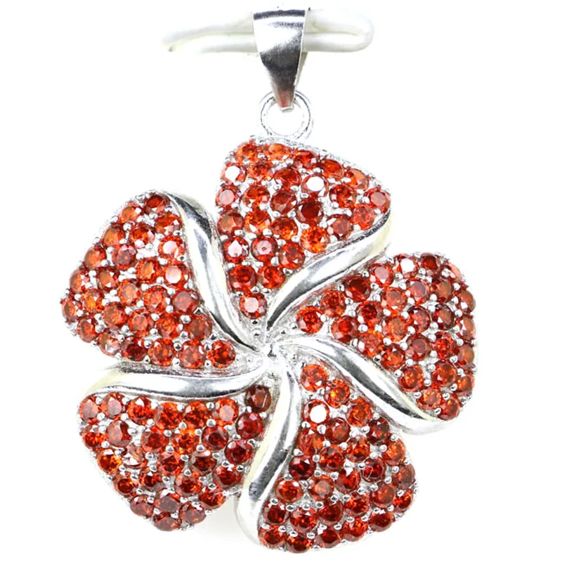 

31x24mm Jazaz 5g Big Flowers Orange Spessartine Garnet Purple Amethyst For Women Wedding Real 925 Solid Sterling Silver Pendant